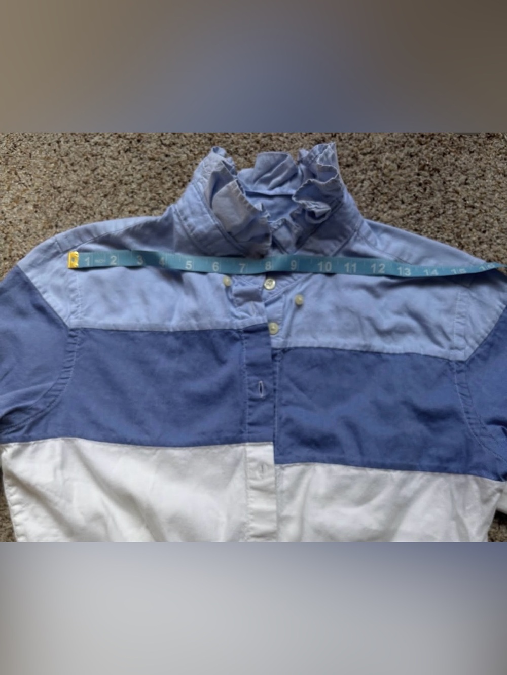 Banana Republic Blue and White Ruffle Collar Button-Down Shirt woman’s m - Picture 6 of 8